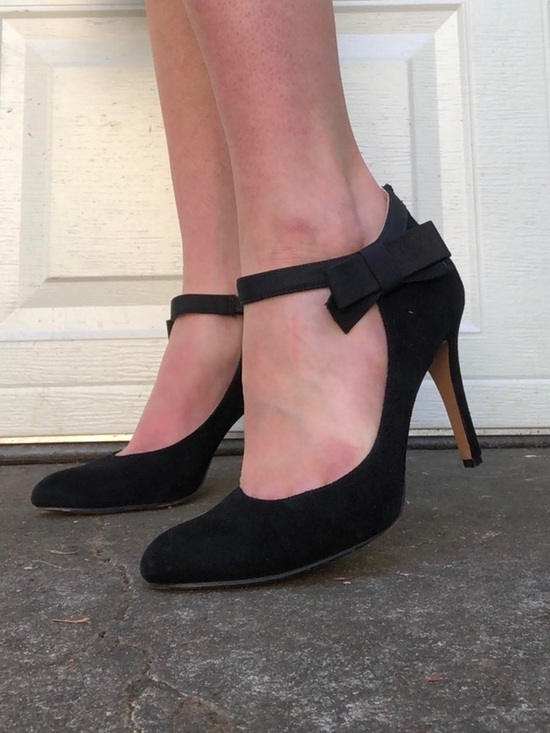 Nine West Shoes - Nine West Black Suede Mary Jane Heels with Ankle Bow Size 7.5